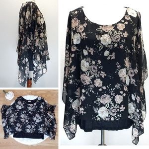 Celine by Champion Cold Shoulder Scarf Sleeve Top